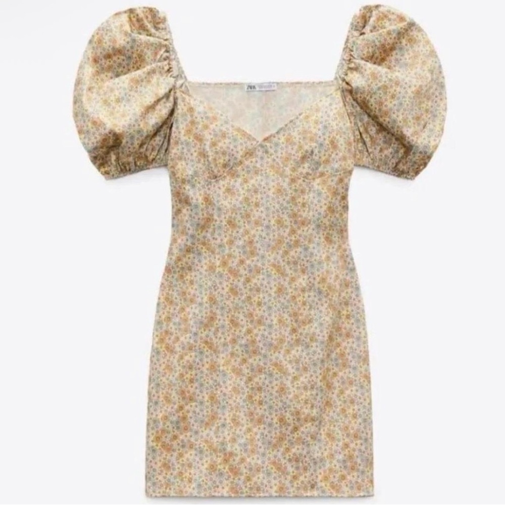Zara Floral Puff Sleeve Mini Dress